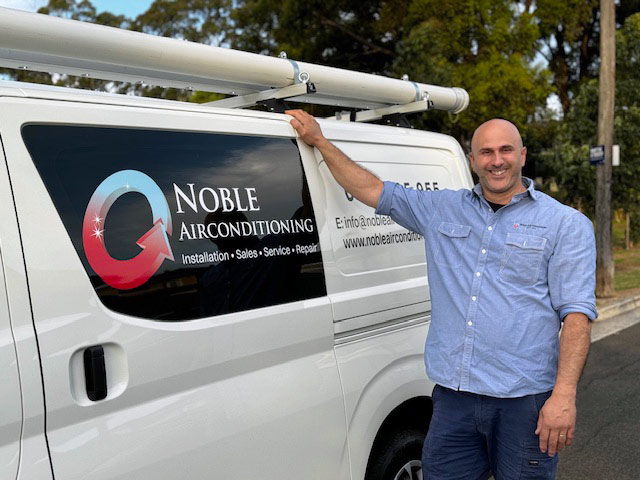 Charlie Saliba friendly MD Noble Airconditioning 2024-Charlie-Saliba-friendly-MD-Noble-Airconditioning-holding-van